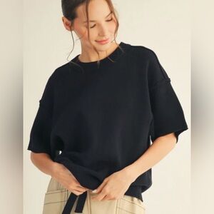 ♟️JODIFL Elegant Black Short Sleeve Wool Top♟️